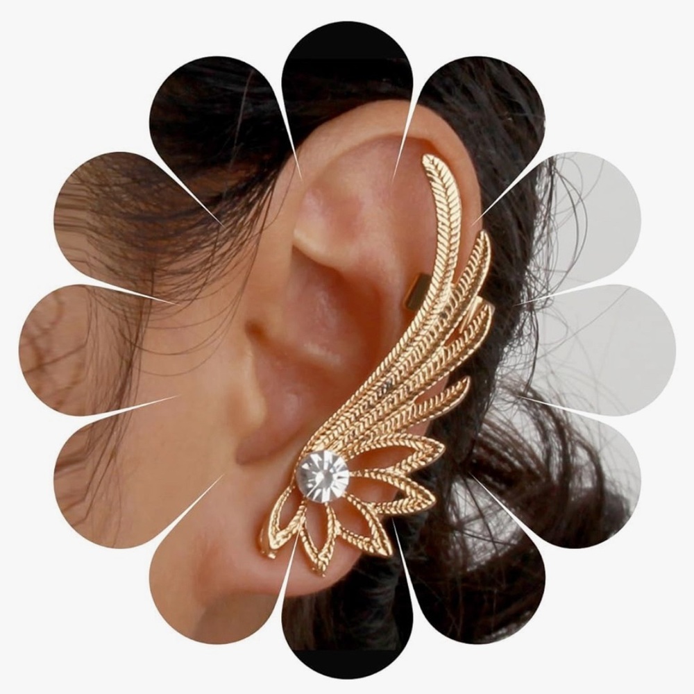 1pc Rhinestone Decor Wing Design Ear Climber - Picture 5 of 5